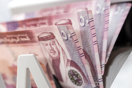 Jordan dinar. Financial and business concept. Jordanian money in a bill counting machine. JOD banknotes. Close up