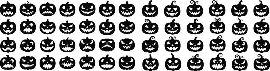 Obraz premium Collection of various carved jack o lanterns in black