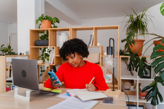 Woman works hard from home