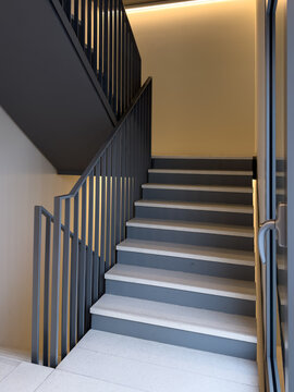 Modern stairwell with multiple staircase flights