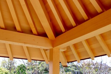 wooden interior of a gazebo