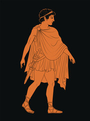 Vector illustration of a young man in a style of Ancient Greece red figure painting