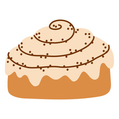 Cinnamon roll pastry with sweet icing swirl. Cozy autumn bakery illustration for seasonal menus, cafe branding, packaging, and dessert design. Hand drawn vector illustration.