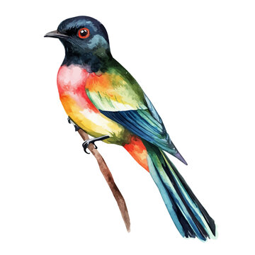 Trogon, watercolor illustration vector, isolated on a white background.