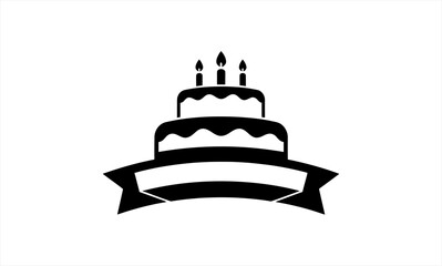 Fototapeta premium Simple black and white birthday cake with candles and banner.