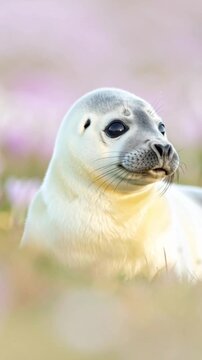 Baby-Robbe auf pastelliger Wiese
