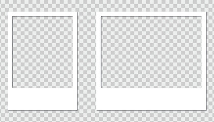 Two blank polaroid photo frames on a transparent background for instant camera pictures