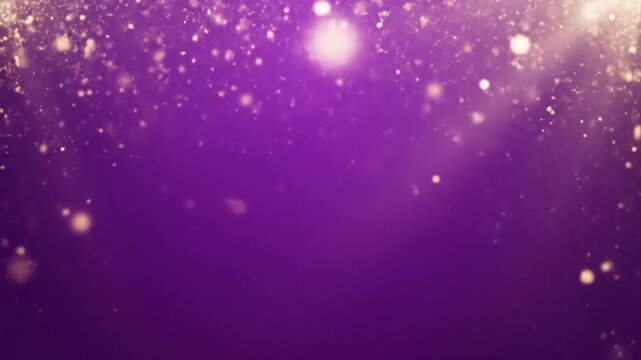 Beautiful golden glitter particles softly falling downwards creating a festive magical bokeh light effect video on purple background