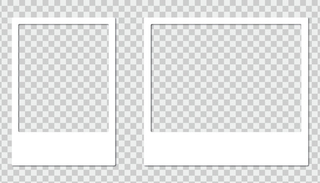 Two blank polaroid photo frames on a transparent background for instant camera pictures