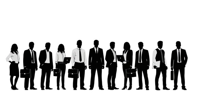 Business professionals standing together in a line with briefcases and laptops zz (275)