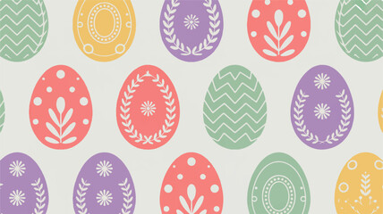 Colorful easter eggs pattern with floral and geometric designs on white background
