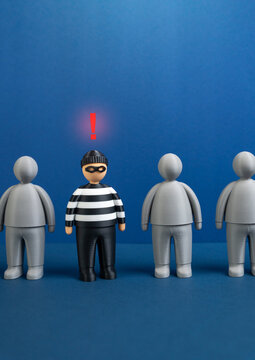 Find the criminal among the suspects. Identify the spy. Investigation process and security screening. Detective work and counterintelligence risk concept.