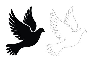 Obraz premium Dove Silhouette and Outline Icon