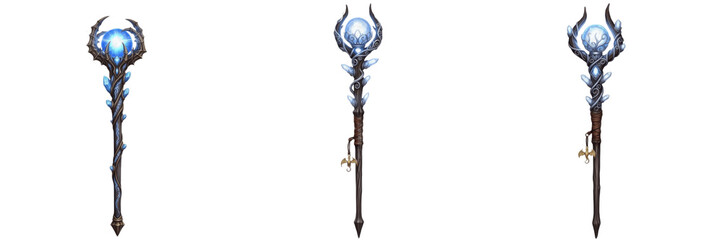 Fantasy game magic staff isolated on white background no shadow, RPG wizard staff arcane weapon b&acirc;ton magique 魔法杖 enchanted sorcerer weapon 3D render gaming asset PNG clipart transparent