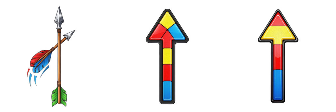 Fantasy game arrow projectile isolated on white background no shadow, RPG bow ammunition flecha 矢 medieval ranged weapon ammo 3D render gaming asset PNG clipart transparent style