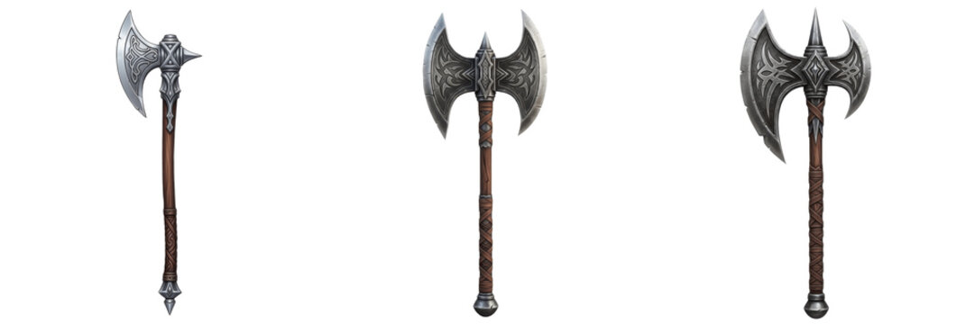 Fantasy game battle axe weapon isolated on white background no shadow, RPG war axe medieval Viking &oslash;ks hacha 斧 heavy melee weapon 3D render gaming asset PNG clipart transparent style