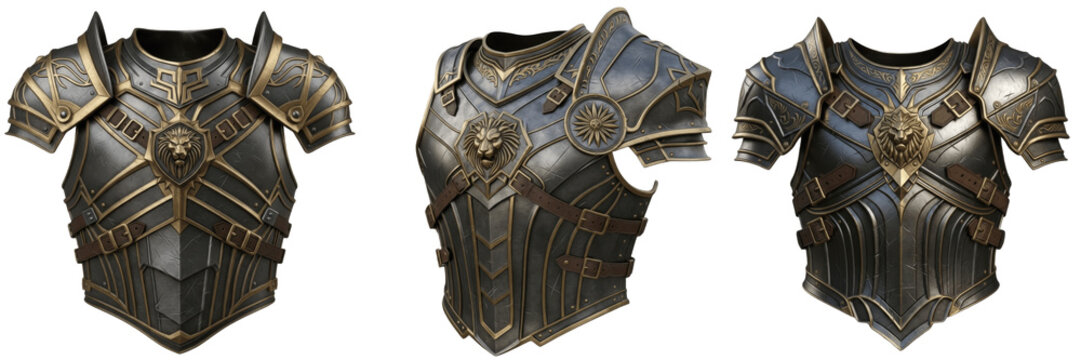 Fantasy game armor chestplate isolated on white background no shadow, RPG medieval cuirass pechera 胸甲 knight body armor 3D render gaming asset PNG clipart transparent