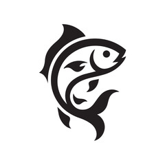 Fototapeta premium Decorative Fish Silhouette Vector Black and White Marine Animal Illustration