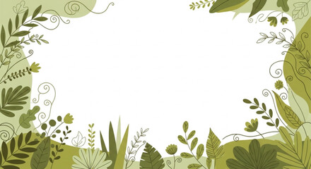 Obraz premium Abstract Green Botanical Leaves Frame Background for Nature Banner, Organic Template and Eco Friendly Design