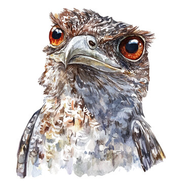 Potoo, watercolor illustration vector, isolated on a white background.