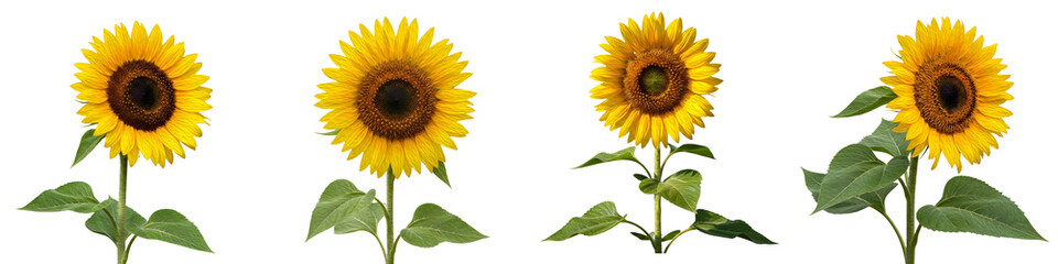isolated set Collection of bright sunflowers displayed on white background PNG pro file /.,