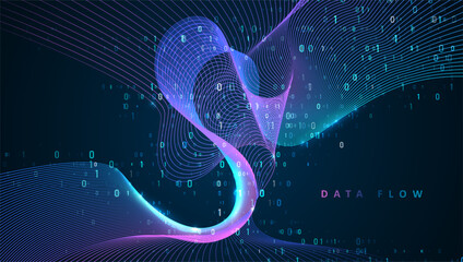 Particles dynamic line flow. Big data code representation. Data connection speed line. Futuristic network representation. Graphic concept for your design
