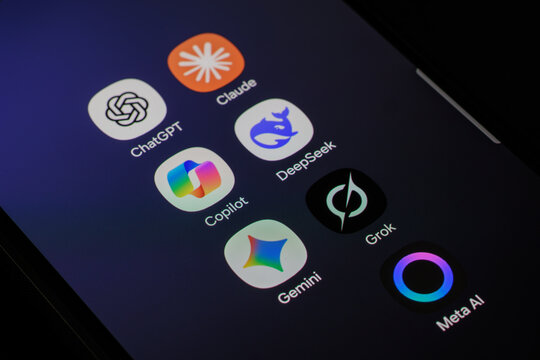 Buenos Aires, Argentina; February 23th 2026: Screen of a mobile phone with artificial intelligence applications.