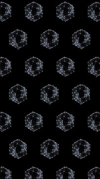 Silver Geometric Hexagon Pattern on Dark Background Animated Abstract White Monochrome Seamless Loop Motion Background, 4K 9:16 Vertical Video