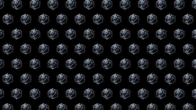 Silver Geometric Hexagon Pattern on Dark Background Animated Abstract White Monochrome Seamless Loop Motion Background, 4K Video