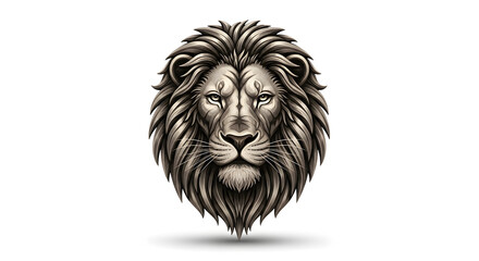 Obraz premium Majestic and Detailed Stylized Lion Head Illustration Facing Forward, Symbolizing Strength, Royalty, Leadership,