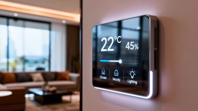 Contemporary thermostat display with intuitive icons and ambient lighting
