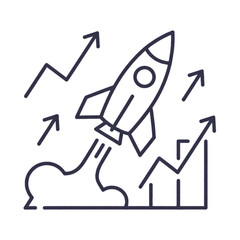 A black cartoon rocket vector illustration represents imagination, adventure, and innovation in a playful and visually striking form.