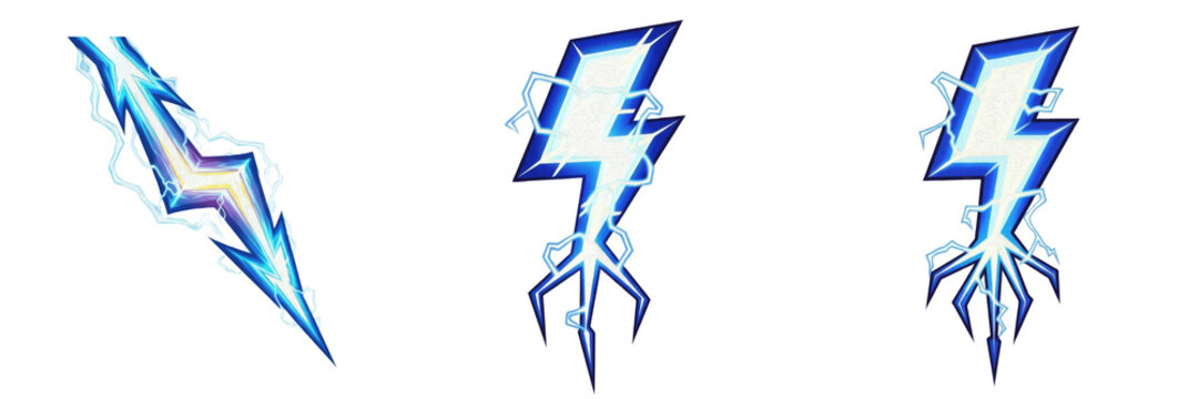 Game lightning bolt spell isolated on white background no shadow, RPG electric spell rayo de rel&aacute;mpago 闪电法术 magic attack energy projectile 3D render gaming asset PNG clipart transparent