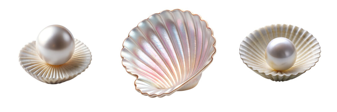  Set of a pearl in a Shell isolated on a transparent background 