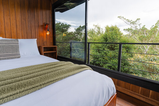 Bedroom overlooking forest