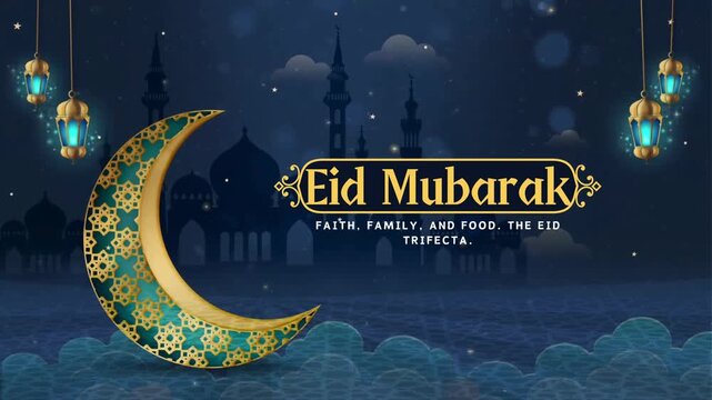 Blue and White Moden Happy Eid Al-Fitr Mobile Video