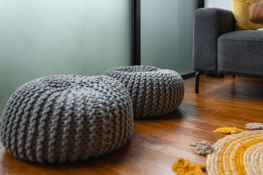 Knitted interior poufs