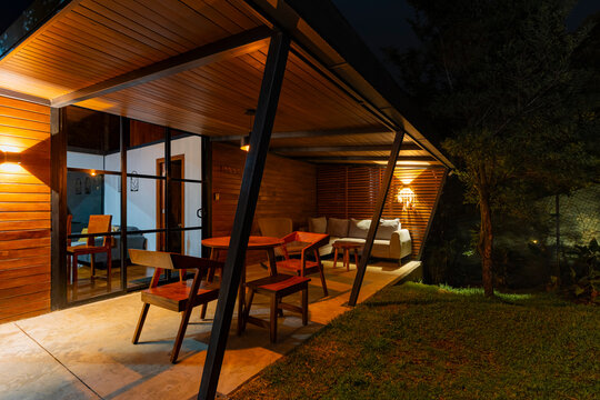 Modern terrace at night