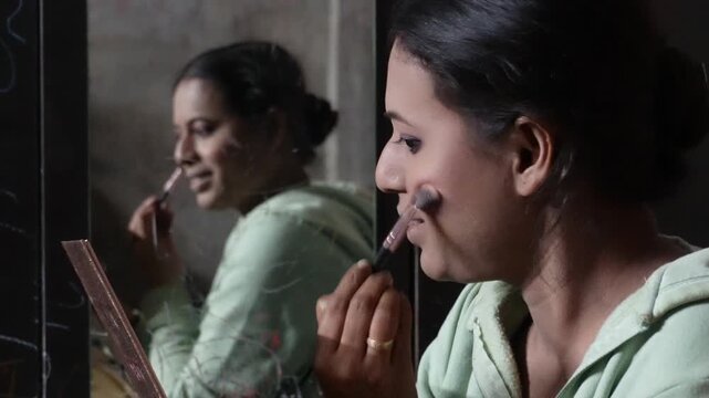 Young Women Makeup Foundation Lipstick Eyeliner Blush Natural Beauty