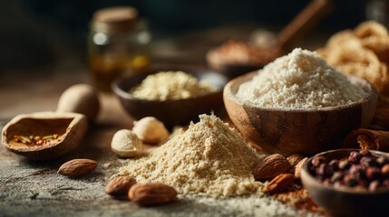 Fototapeta premium Close-Up of Alternative and Classic Recipe Ingredients with Contrasting Textures