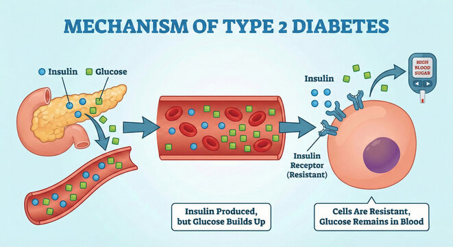 Mechanism of Type 2 Diabetes Insulin Resistance and Glucose Build Up