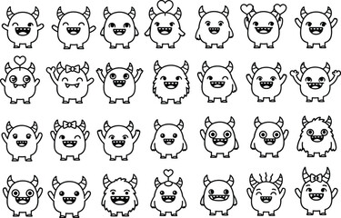 Collection of playful cartoon bears with different facial expressions in black and white isolated on transparent background, Vector © Anaya
