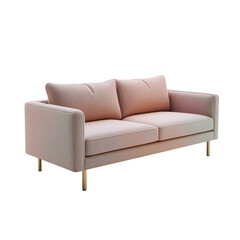 Fototapeta premium Sofa With Light Pink Fabric and Wooden Legs in a Simple Design Located in an Indoor Setting