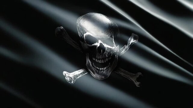 A menacing skull and crossbones symbol on a dark background evokes danger and mystery, perfect for thriller movie posters.