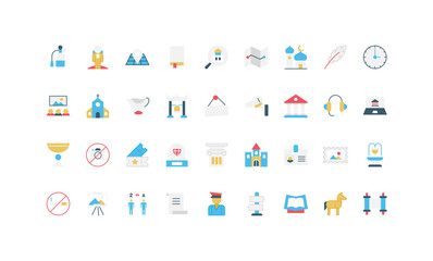 Fototapeta premium Colorful flat museum icons for history, culture, education, and travel projects, perfect for web, apps, infographics, and presentations isolated on white background vector illustration