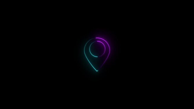 Dual Tone Blue and Red Neon Location Pin Icon Animation.