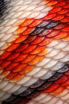 Koi Fish. Koi Fish Scale Texture Seamless Pattern. Close-up koi fish skin detail. Ornamental carp scale surface design. Realistic koi fish texture. Detailed aquatic scale macro close-up. 