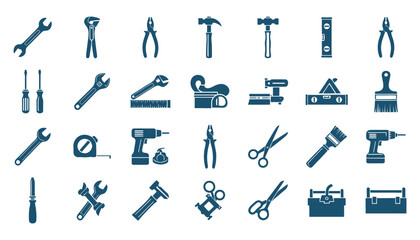 Fototapeta premium Collection of various hand tools and equipment icons