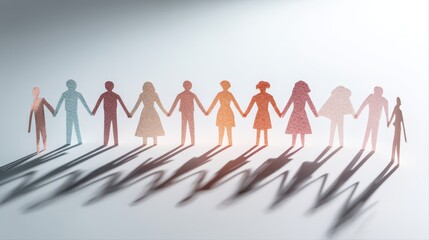 Diverse paper cutout people holding hands in unity