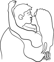 vector illustration of a kiss between a man and a woman in line art style